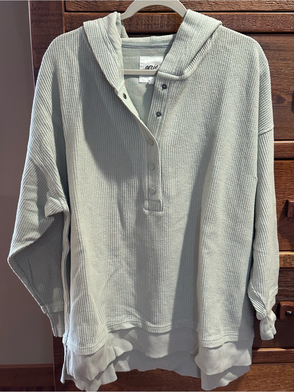 Aerie Hooded Waffle Snap-Up Pullover, Size Large